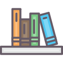 Icon of books on a bookshelf.