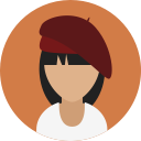 Icon of a woman wearing an artist's hat.