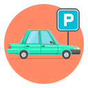 Icon of a parking sign and a car.