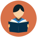 Icon of a person holding a book.